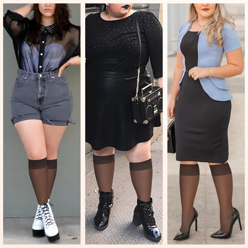 12socks 6pairs womens plus size sheer knee high socks ladys