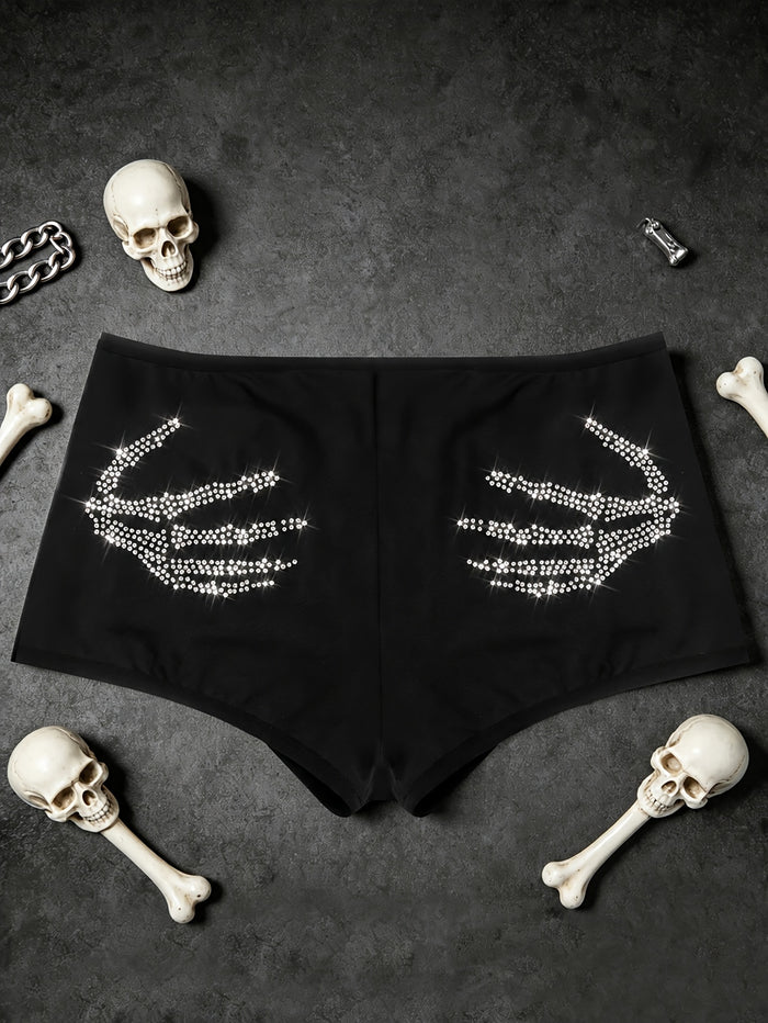 dark gothic hot fix   skull palm womens boyshort