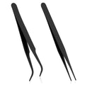 2pcs black manual tweezers stainless steel multi functional