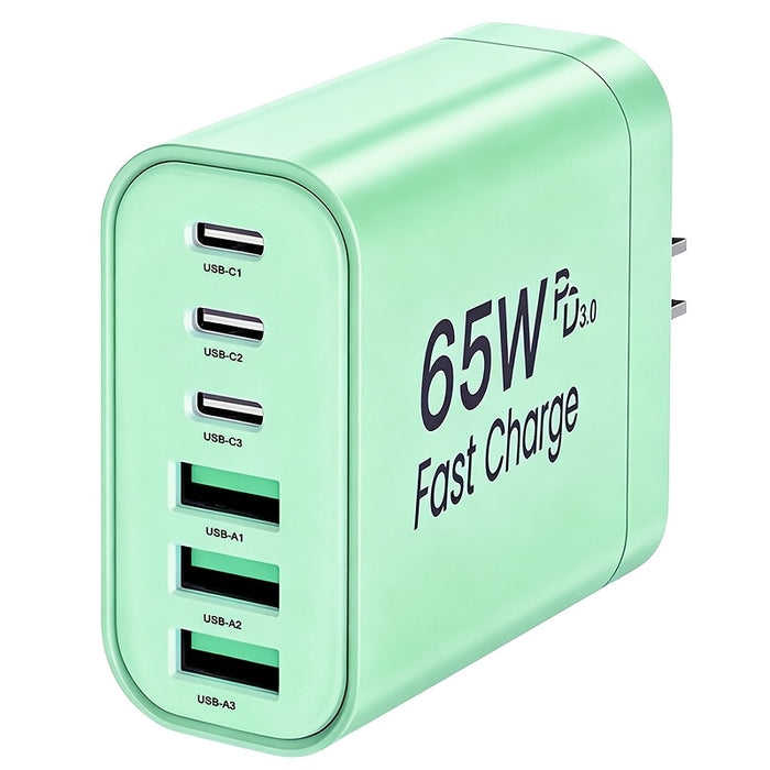 65w 6 port type c type a multi port charger home wall