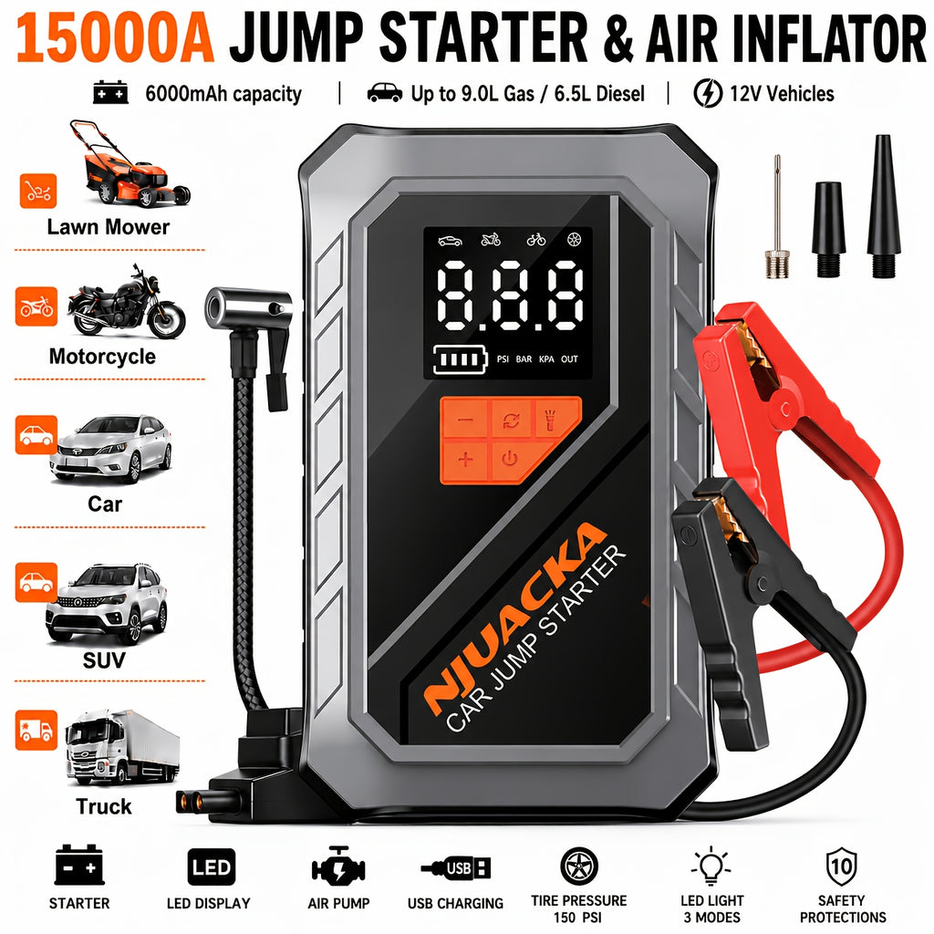 15000a 8 in 1 portable car jump starter air compressor 150