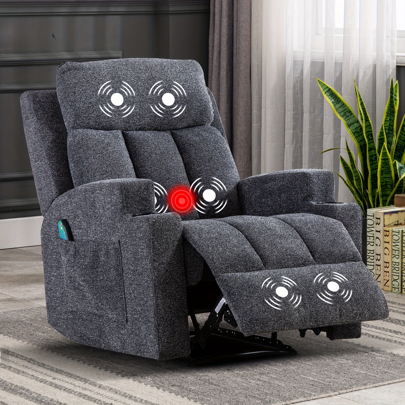 manual recliner chair massage heat soft fabric