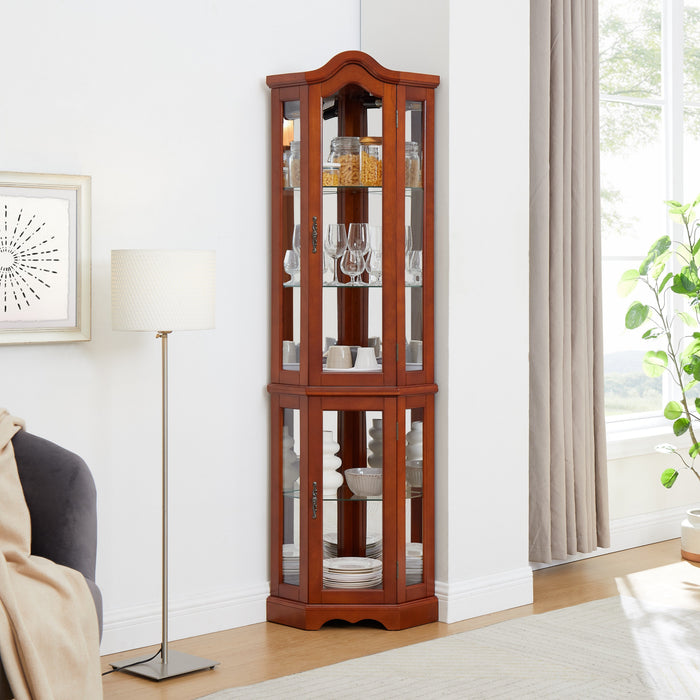 wooden vintage corner   display storage cabinet lights