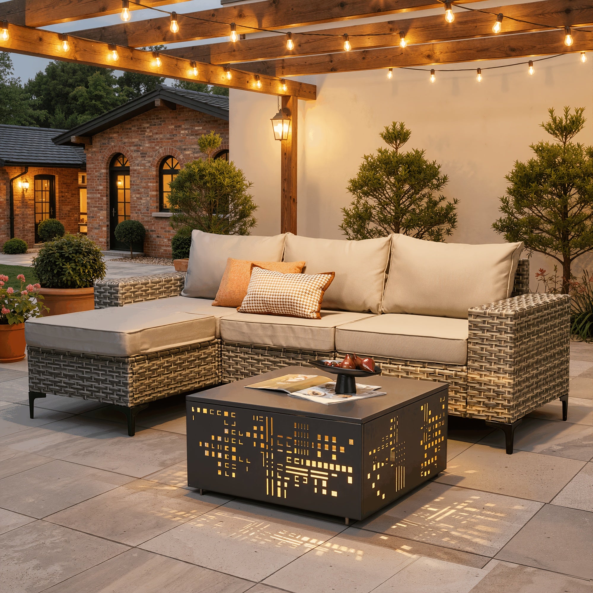 5 8pcs handcrafted outdoor patio rattan sofa set grey metal