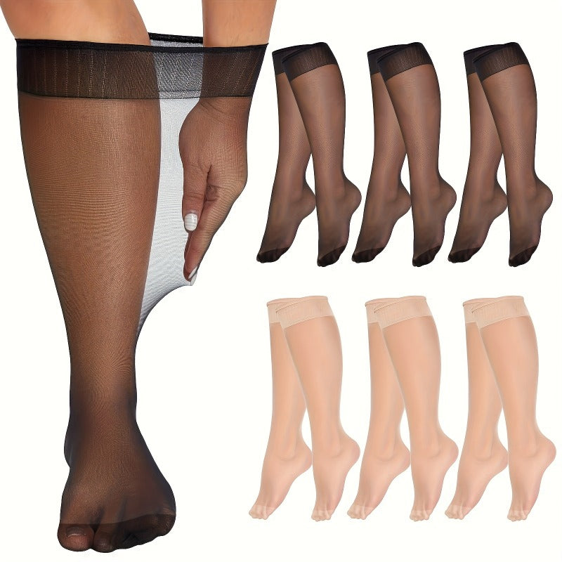 12socks 6pairs womens plus size sheer knee high socks ladys