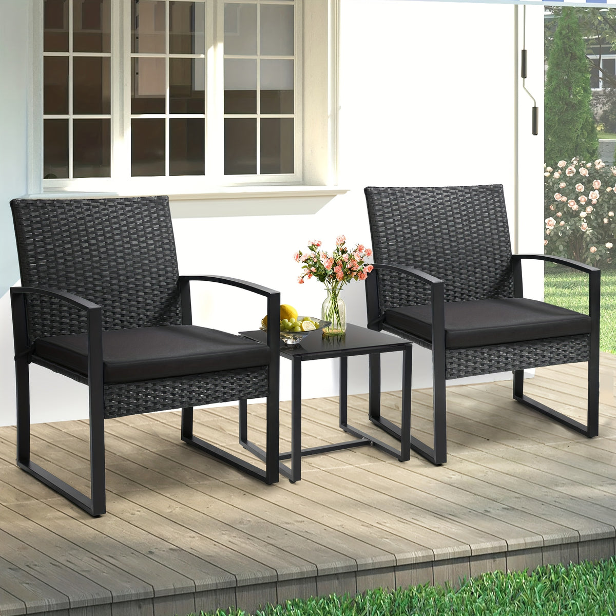 3pcs rattan bistro set outdoor patio furniture conversation