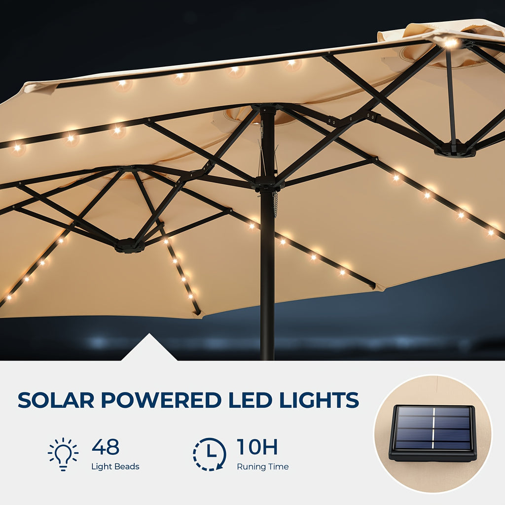 15ft outdoor double sided patio umbrella   solar led