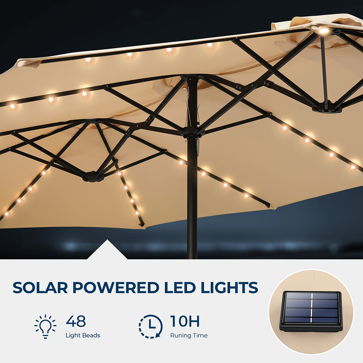 15ft outdoor double sided patio umbrella   solar led