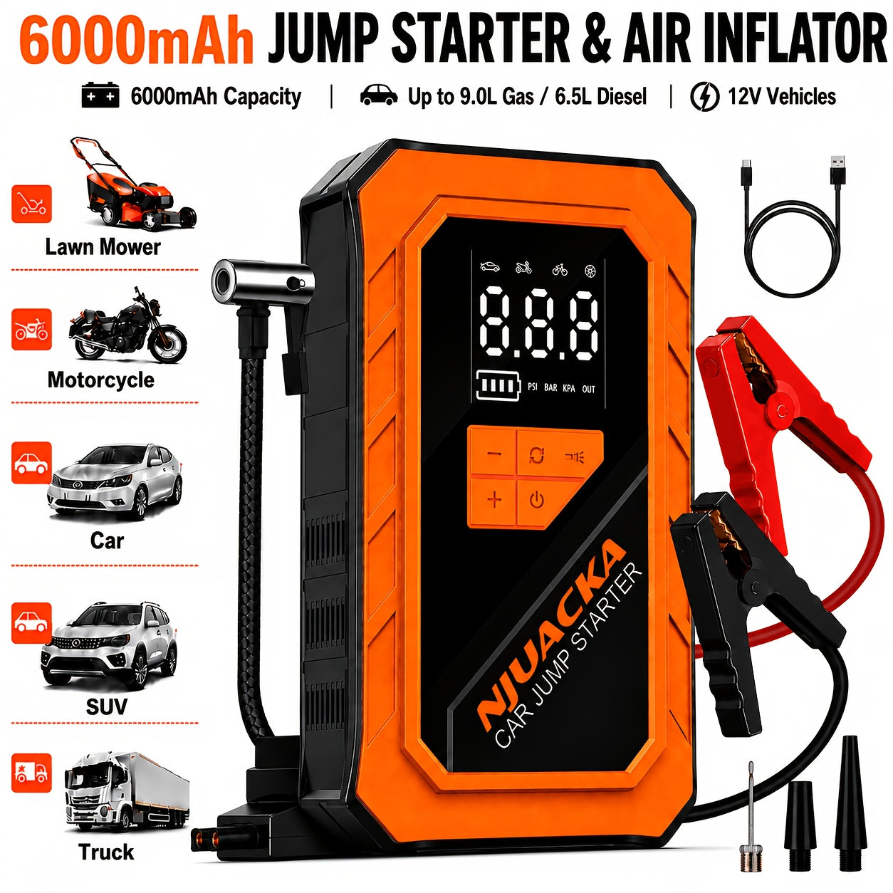 15000a 8 in 1 portable car jump starter air compressor 150