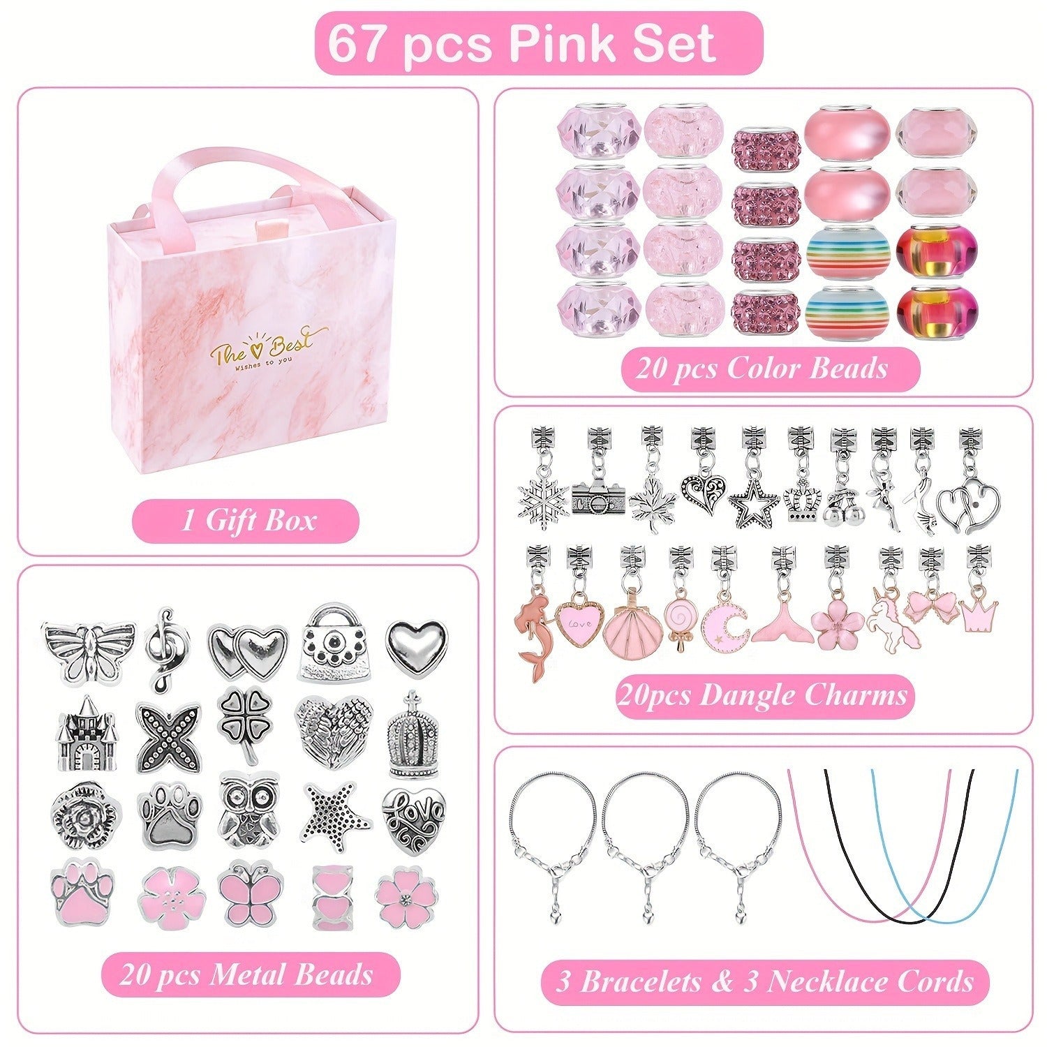 67pcs diy charm bracelet bead kit unicorn mermaid crafts