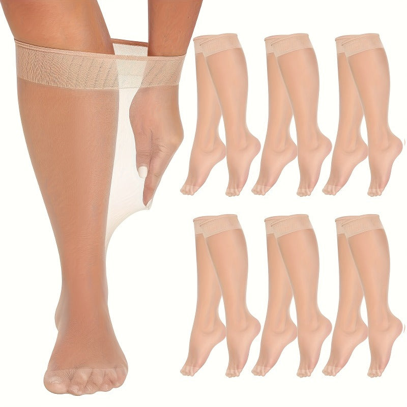 12socks 6pairs womens plus size sheer knee high socks ladys