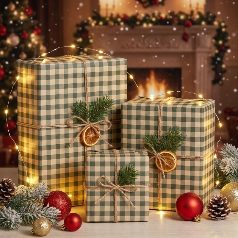 1 roll green     wrapping paper roll rustic