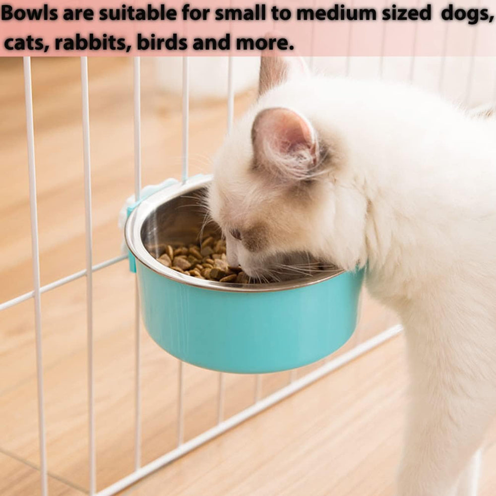 2pcs stainless steel hanging pet feeding bowl pet cage