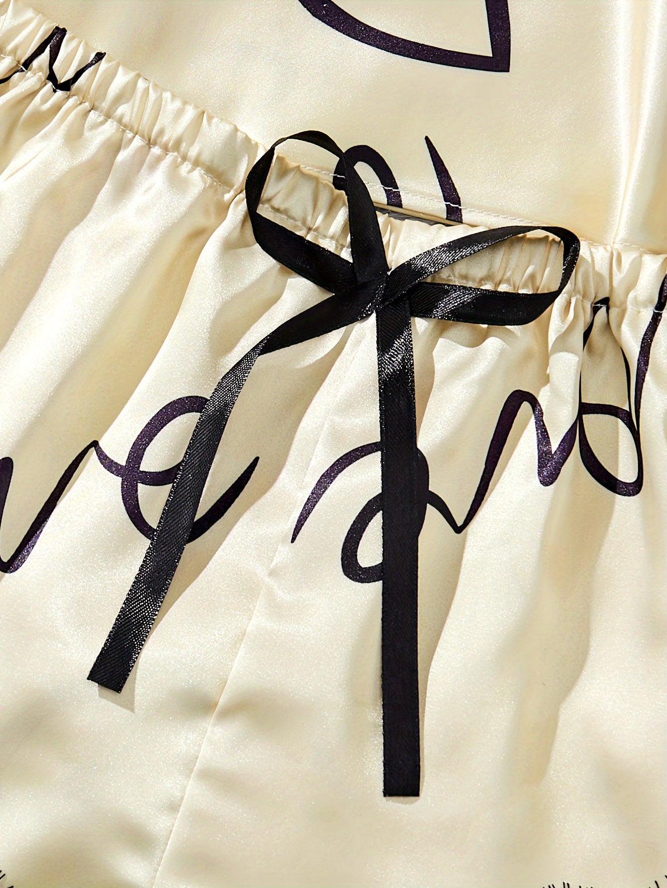contrast lace letter print pajama set spaghetti strap top