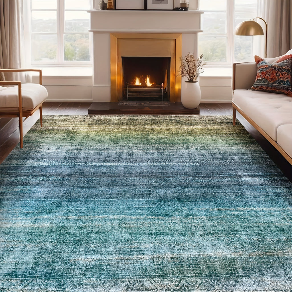 1pc washable area rug gradient teal   non slip