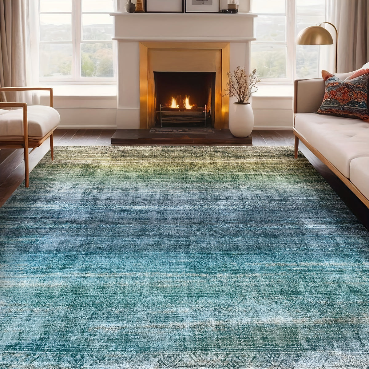 1pc washable area rug gradient teal   non slip