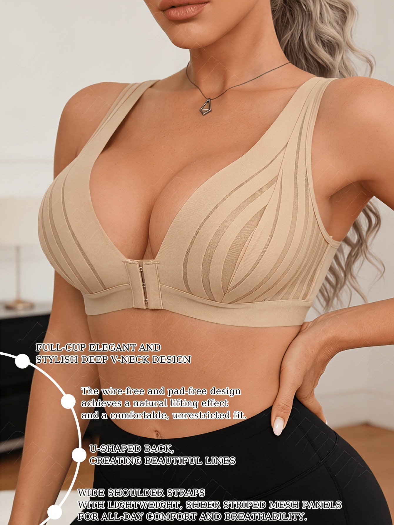 1pc womens front closure wire   deep v neck seamless