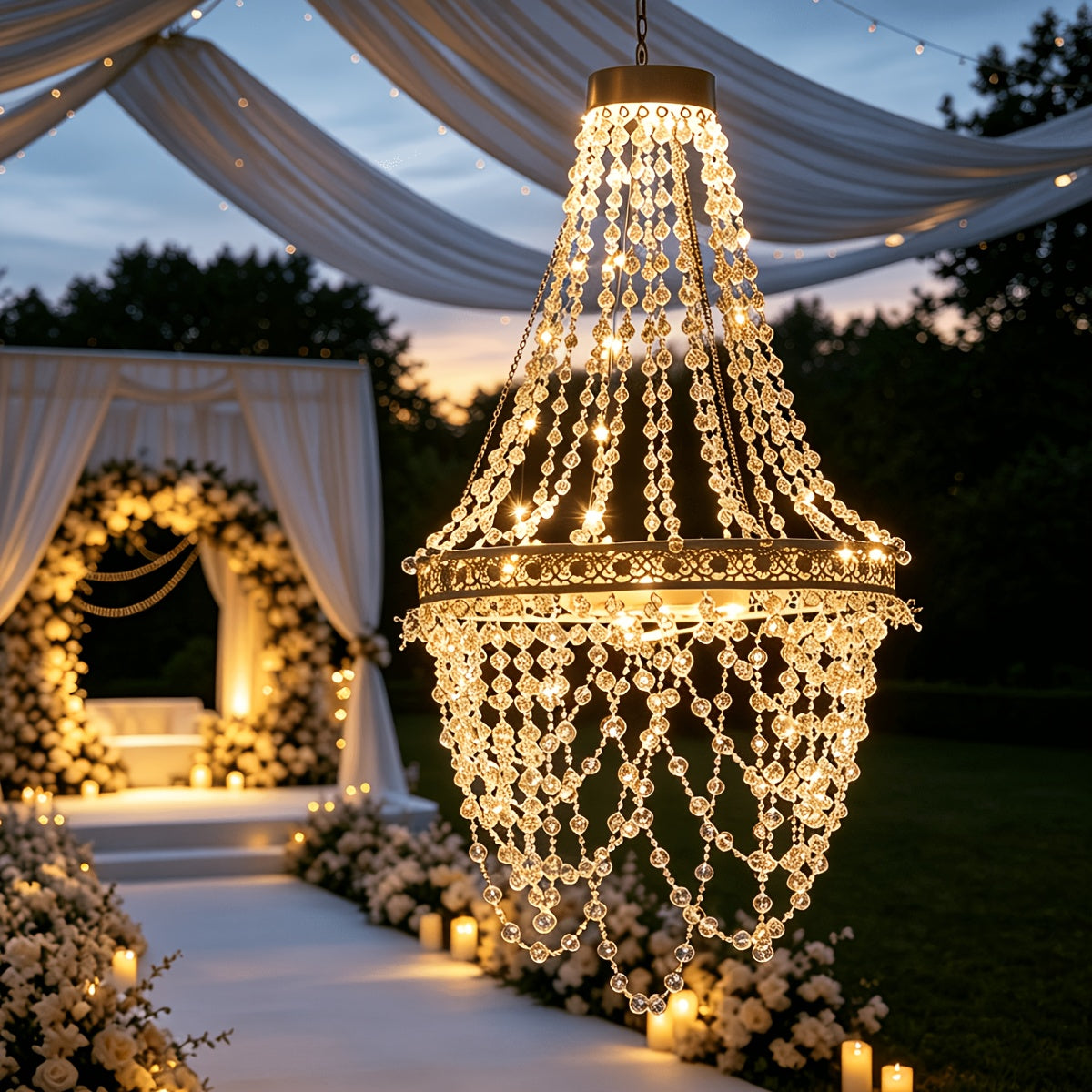 solar hanging crystal chandelier outdoor garden decorative