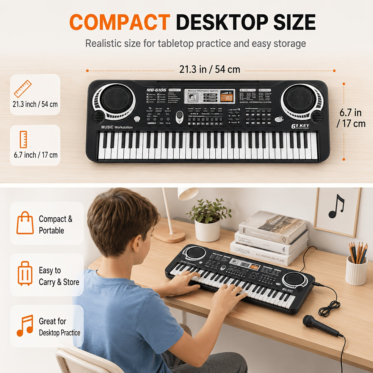 61 portable electronic keyboard 16 tones 10