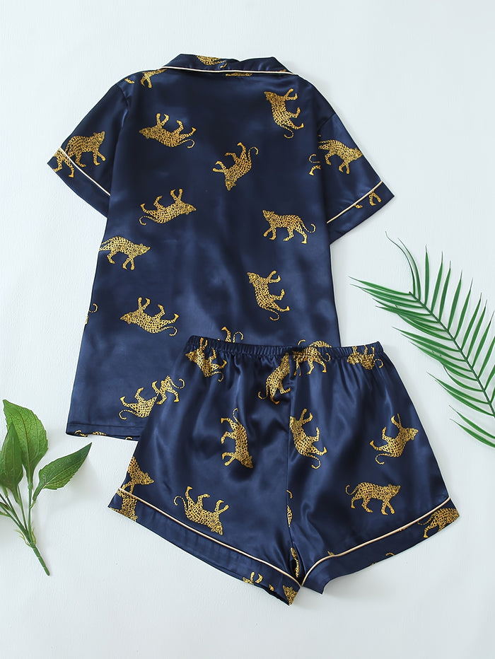 satin leopard print womens pajama set | temu Temu