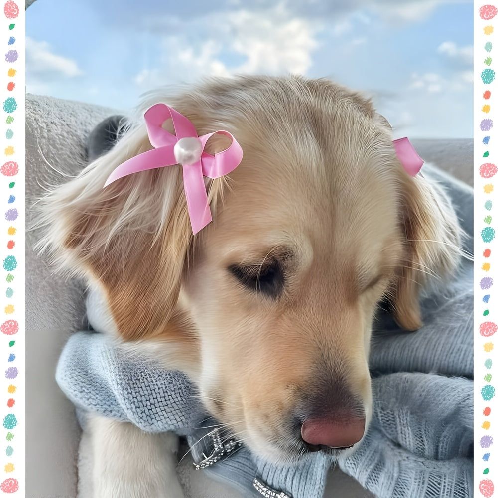 10pcs solid color dog hair clips pearls handmade dog bows